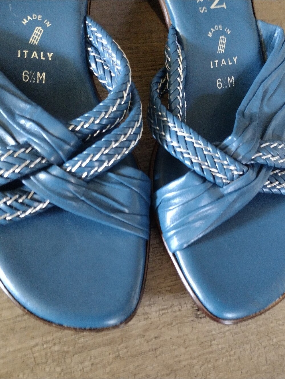 Italian Shoemakers wedge sandals Dark Teal Leather 6.5M - Picture 2 of 6